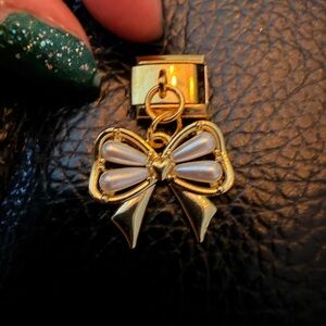 Gold-Toned Italian Charm Dangle with Pearl Bow